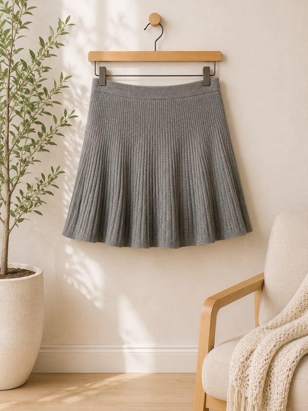 H&M Wool Blend Flared Mini Skirt Sz M Ribbed Twee Girlie Light‎ Academia Twirl